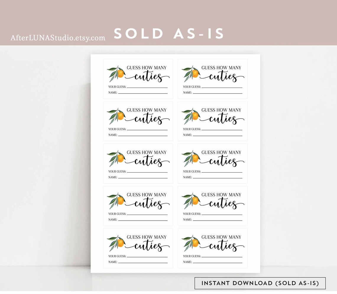 Orange Citrus Guess How Many Cuties Game Sign White Rustic A Etsy