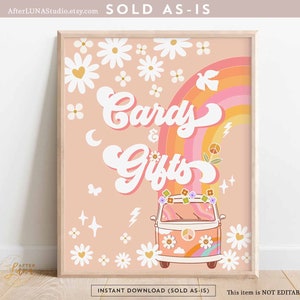 Groovy Geburtstag Party Dekor Daisy Groovy Pink Peach Van Karten und Geschenke Schild Regenbogen Hippie Geburtstag Dekore Printable Instant Download 633K6