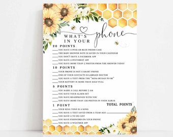 Sunflower Bee Parents to Bee Baby Shower What's In Your Phone Game Gender Neutral Baby Shower Games Digital Printable Instant Download 846V1