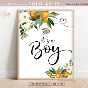 Orange Citrus Little Cutie It&#39;s A Boy Sign A Little Cutie is on the Way Baby Shower Decor Decorations Sign Digital Instant Download 248V1