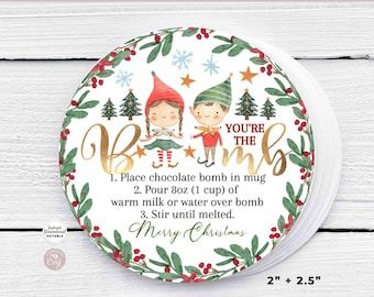 Editierbare Weihnachten Elfen SchokoladenBombe Tag Heiße Schokolade Kaffee Bombe Tags Aufkleber Etiketten Druckbare Vorlage Instant Download 215 (3)