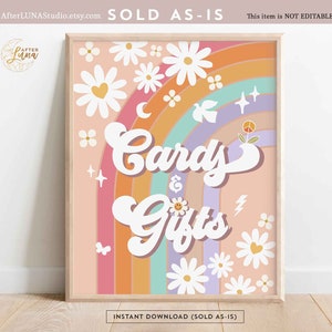 Groovy compleanno festa Decor 70' Daisy carte e regali segno Decor Groovy Rainbow Hippie compleanno decorazione stampabile Download immediato 633K1