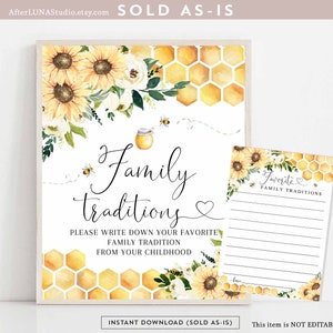 Sunflower Bee ouders van bij Babyshower familietraditie teken- en kaartspel Genderneutrale spellen Digitale afdrukbare Instant Download 846V1