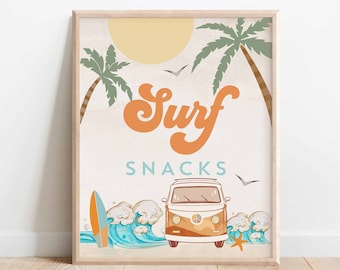 Junge Orange Blau Surfen Surf Geburtstag Dekor Surf Snacks Zeichen The Big One Surf's Up Geburtstag Dekor Zeichen druckbare Sofort Download 661K7