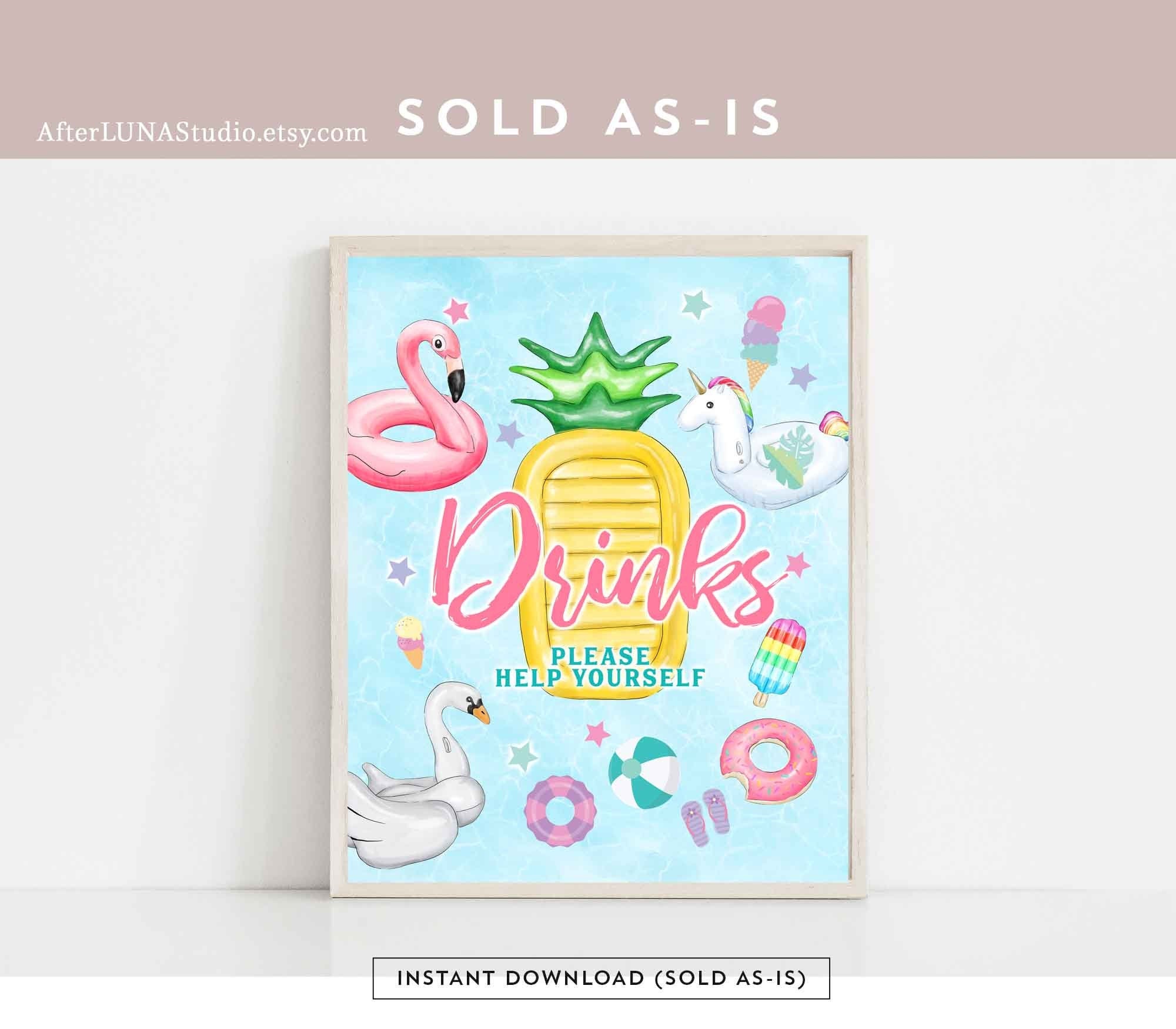 Pineapple Pool Side Birthday Party Thank You Favors Sign Birthday Table Favor Signs Decor Decoration Printable Instant Download 919V5