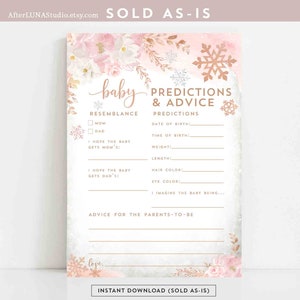 Winter Blush Pink Rose Gold Snowy Winter Baby Prediction and Advice Game Card Activity Game Baby Shower Téléchargement instantané (vendu tel quel) 129V1