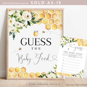 Bee baby shower Raad het babyvoeding teken en kaartspel Genderneutraal onthullen Baby shower spel afdrukbare Instant Download 845V1