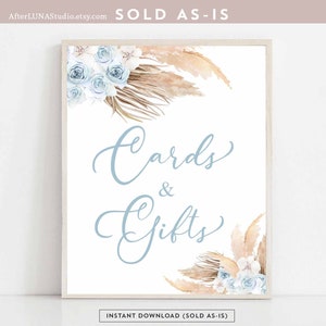 Blue Pampas Grass Baby Shower Boho Boho Cartes et cadeaux Signe Pampas Grass Boy Baby Shower Decor Téléchargement instantané numérique 212V2