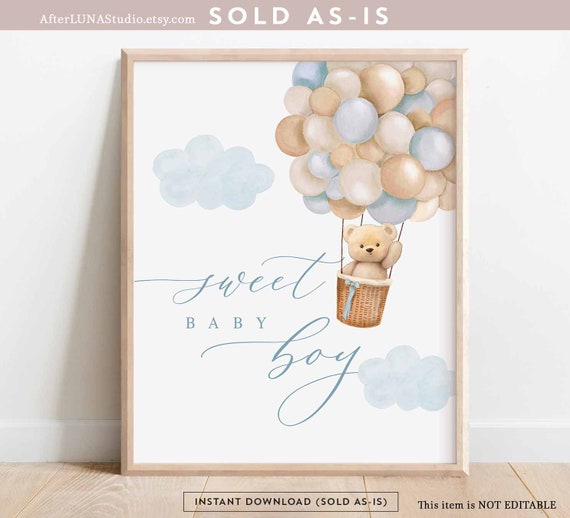 Boy Teddy Bear Hot Air Balloon Baby Shower Decor Sweet Baby - Etsy