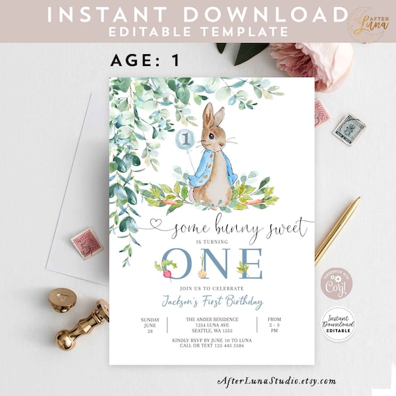 Editable Peter Rabbit Birthday Invitation Boy Bunny Peter - Etsy Australia