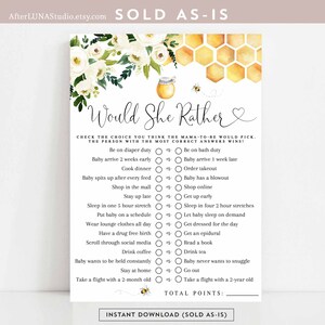 Honey Bumble Would She Rather Games Gender Neutral Baby Shower What Will Baby Bee Sweet As Can Bee Printable Instant Download 845V1