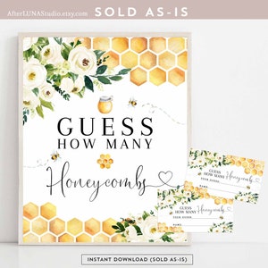 Bee Bridal Shower Games Devinez combien de nids d’abeilles Jeu Sign Card Bridal Brunch Shower Wedding Game Imprimable Téléchargement instantané 845BR1