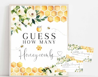 Bee Baby Shower Games Guess How Many Honeycombs Game Sign Card Gender Neutral Reveal Baby Shower Game Printable Instant Download 845V1