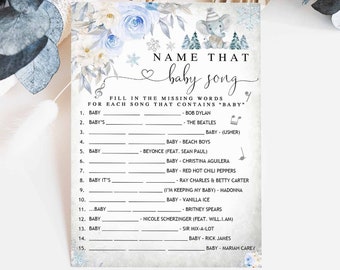 Winter Blue Silver Gray Boy Elephant Name That Baby Song Game Winter Boy Games Virtual Baby Shower Digital Printable Instant Download 19V4