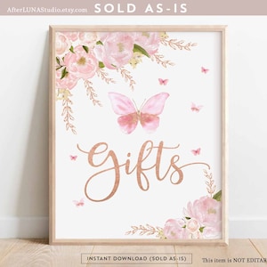 Pink Rose Gold Butterfly Gifts Sign Blush Pink Rose Gold Butterfly Birthday Baby Shower Decor Digital Printable Instant Download 1406