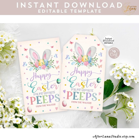 EDITABLE Personalized Easter Peep Tag Tags Printable Easter - Etsy