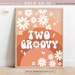 Fall Groovy Birthday Party Decor 70&#39; TWO GROOVY Wall Art Sign Decor 70&#39; Boho Hippie Birthday Decoration Printable Instant Download 665K1