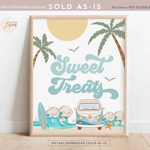 Boy Surfing Surf Birthday Decor Sweet Treats Sign The Big One Surf&#39;s Up Birthday Decorations Sign Printable Instant Download 661K3
