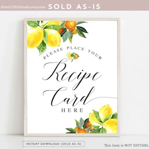 Sinal de cartão de receita limão laranja para impressão 8x10 "cítrico casamento casal chá de panela decorações de mesa decoração sinal download instantâneo 294