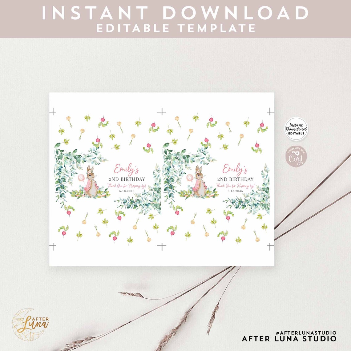 Flopsy Rabbit Printable Editable Flopsy Bunny Pink Peter Rabbit Birthday Party Favor Chocolate ...