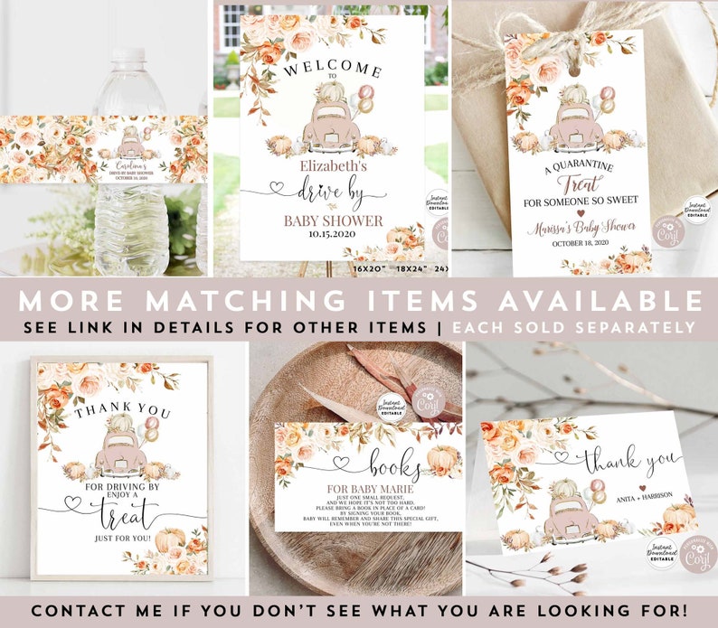Editable Fall Pumpkin Drive by Baby Shower Invitation Girl Etsy