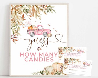 Fall Pink Pumpkin Truck Baby Shower Games Guess How Many Candies Game Baby Shower Sprinkle Birthday Drive Through Instant Download 1261V8