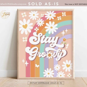 Groovy Birthday Party Decor 70&#39; Daisy Stay Groovy Party Decor Rainbow Hippie Verjaardag Decoratie Afdrukbare Instant Download 633K1