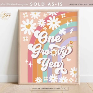 Groovy Birthday Party Decor 70&#39; Daisy One Groovy Year Decor Rainbow Hippie Verjaardag Decoratie Afdrukbare Instant Download 633K1