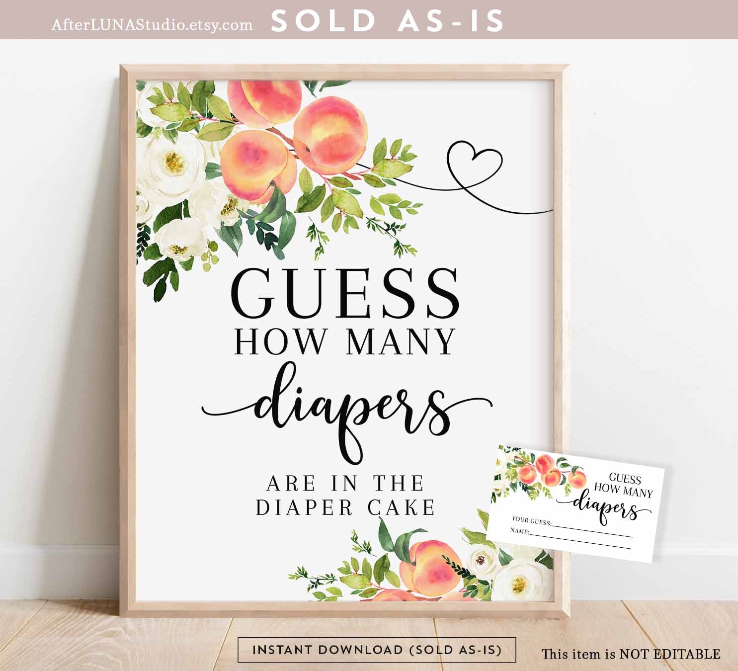 White Floral Peach Guess How Many Diapers Diaper Cake Game - Etsy