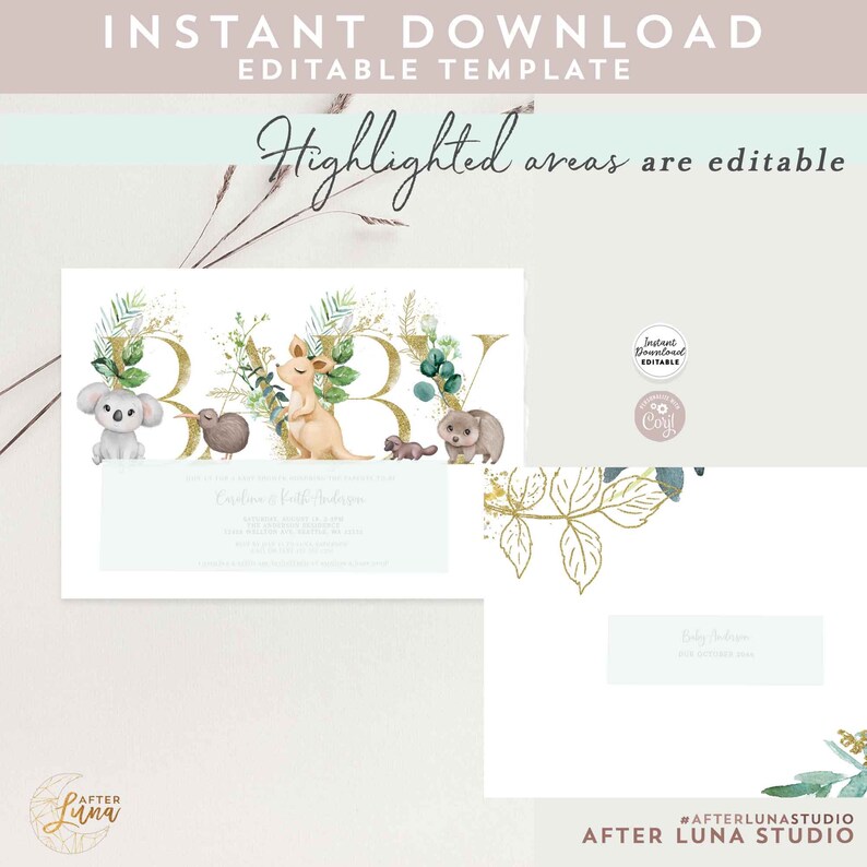 Editable Australian Animals Baby Shower Sprinkle Invitation Etsy