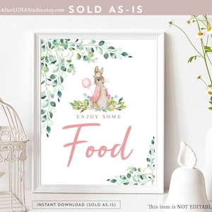 Girl Flopsy Pink Peter Rabbit Enjoy Food Table Sign Rabbit Sign Peter Rabbit Baby Shower Decoration Decor Printable Instant Download 1455K2