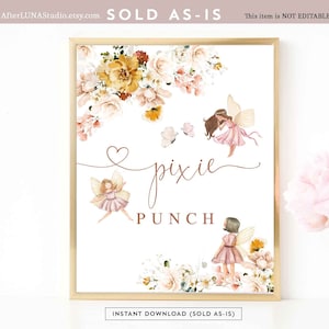 Blush Fairy Födelsedagsdekoration Dekor Pixie Punch Fairy Drinkbordsdekoration Skylt Fe Födelsedagsdekoration Utskrivbar Direktnedladdning 858K1