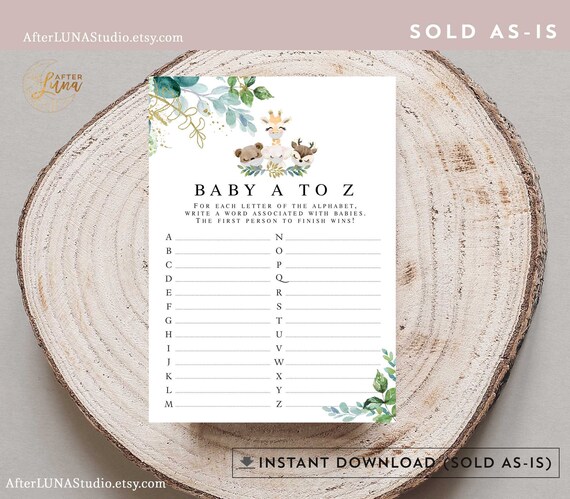 Safari Animal Baby A To Z Game Printable Greenery Social Etsy Israel