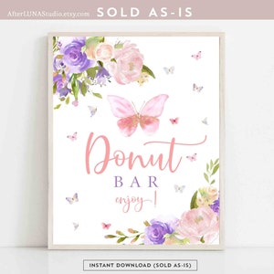 Purple Pink Butterfly Donut Bar Table Sign Blush Pink Purple Butterfly Baby Shower Sprinkle Decor Digital Printable  Instant Download AL179