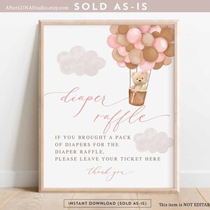 Rosa Tan Teddy Bear Globo aerostático Pañal Rifa Signo Boho Podemos Beary Esperar Decoración Signo Baby Shower Digital Imprimible Descargar 905V5