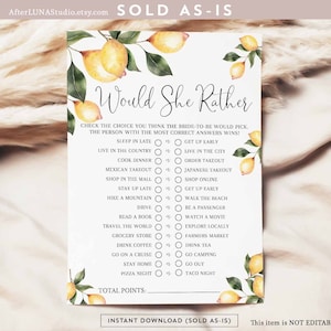 Lemon Would She Rather Games Virtual Zoom Bridal Shower Game Bridal Brunch Games Game Digital Printable Instant Download 237BR