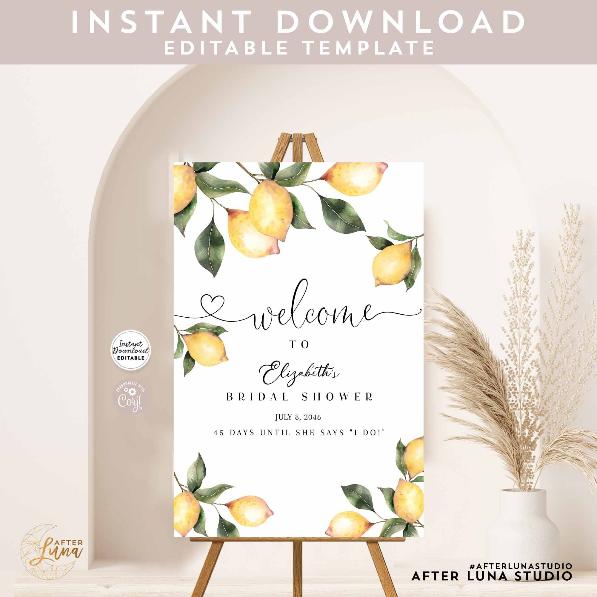 Editable Citrus Lemon Bridal Shower Welcome Sign Rustic ANY EVENT Welcome Sign Printable Template Instant Download 237BR (2)