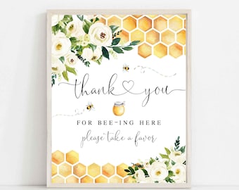 Bee Thank You for Beeing Here Favor Sign Rustic Gender Neutral Honey Bumble Bee Baby Shower Digital Printable Instant Download 845V1