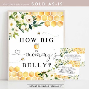 Bee Baby Shower Games Raad eens hoe groot mama's buik is Game Sign Card Gender Neutral Reveal Baby Shower Game Afdrukbare Instant Download 845V1
