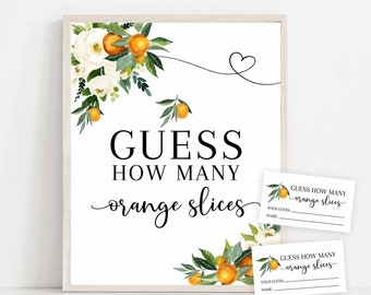 Orange Citrus Guess How Many Orange Slices Game Sign White Rustic A Little Cutie is on the Way Orange Games Printable Instant Download 248V1