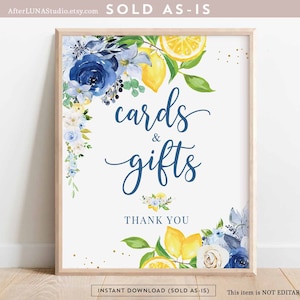 Cartões e presentes florais azuis de limão, sinal para impressão de frutas cítricas, ela encontrou seu principal aperto, decoração de chá de bebê, download instantâneo 157BR5