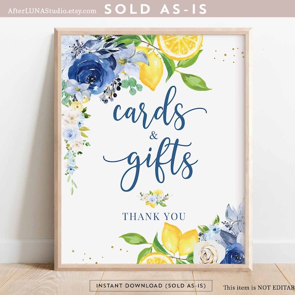 Blue Floral Lemon Cards and Gifts Sign Printable Citrus She Found Her Main Squeeze Bridal Baby Shower Decor Sign Instant Download 157BR5