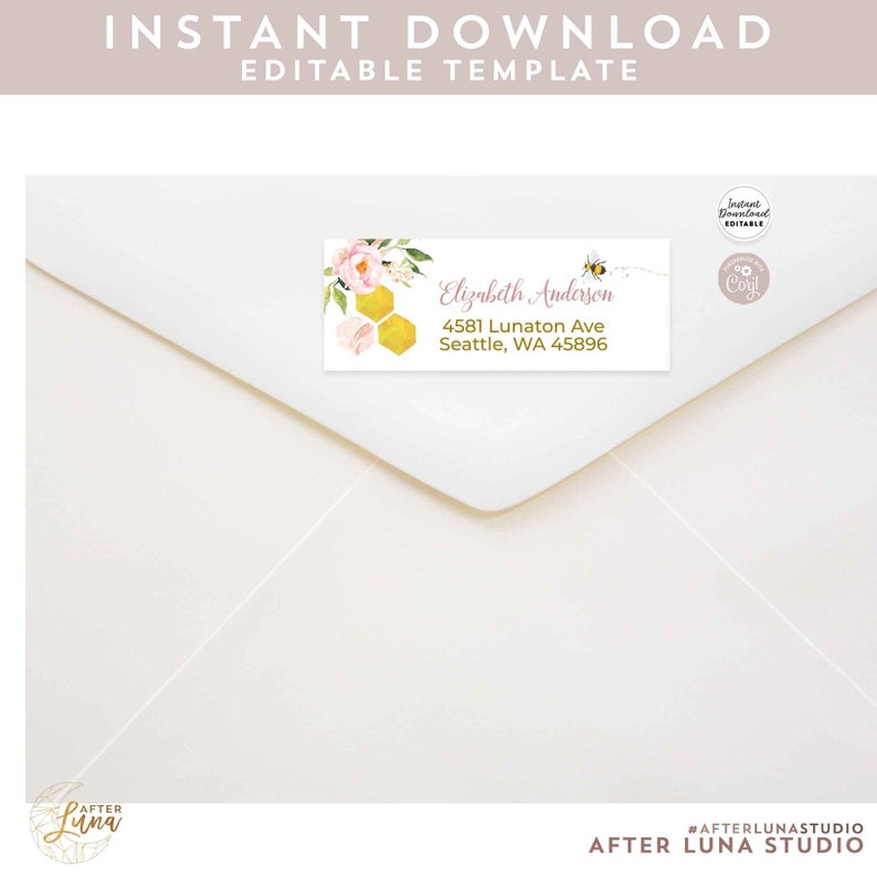 Editable Blush Pink Gold Honey Bee Return Address Label Avery Etsy
