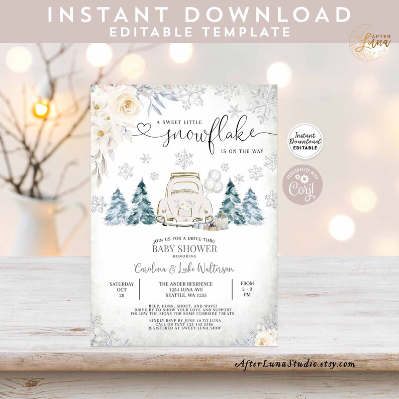 Editable Winter Drive Thru Baby Shower Gray Silver A Little Etsy Canada