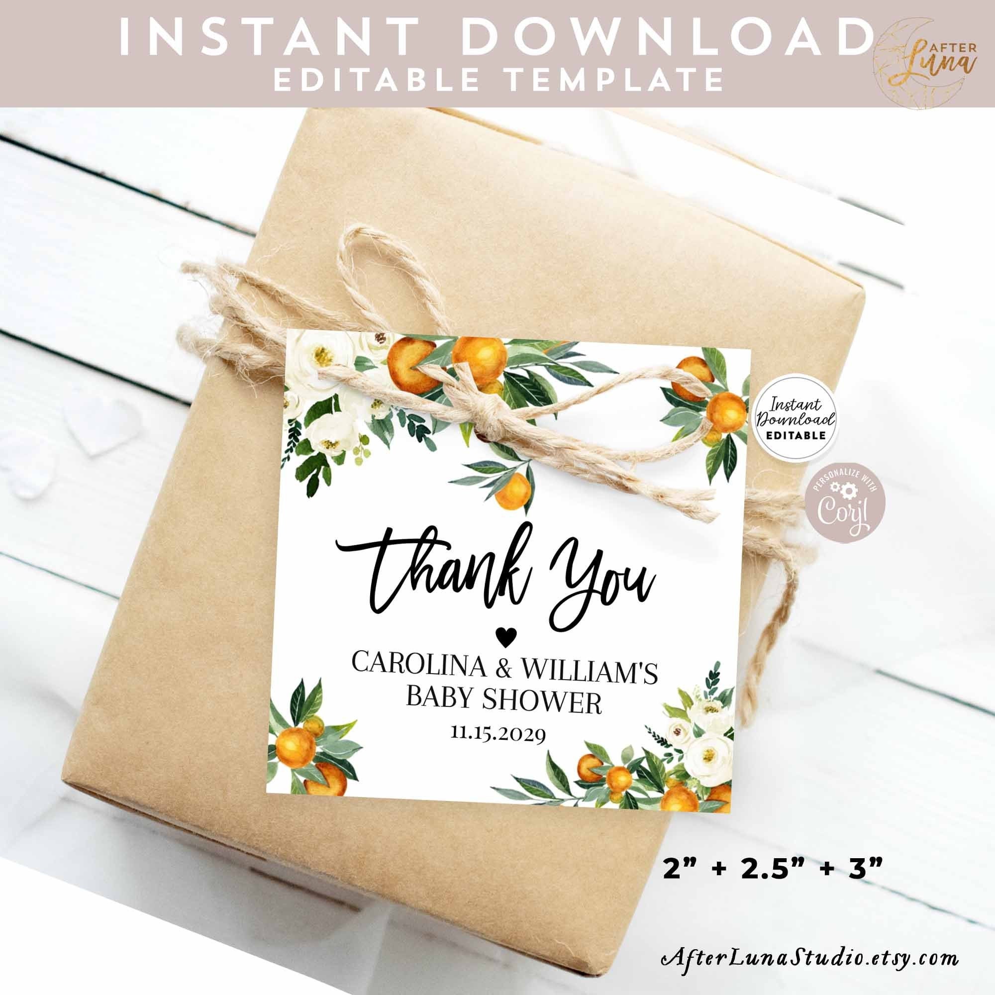 Editable Orange Thank You Square Favor Tag A Little Cutie