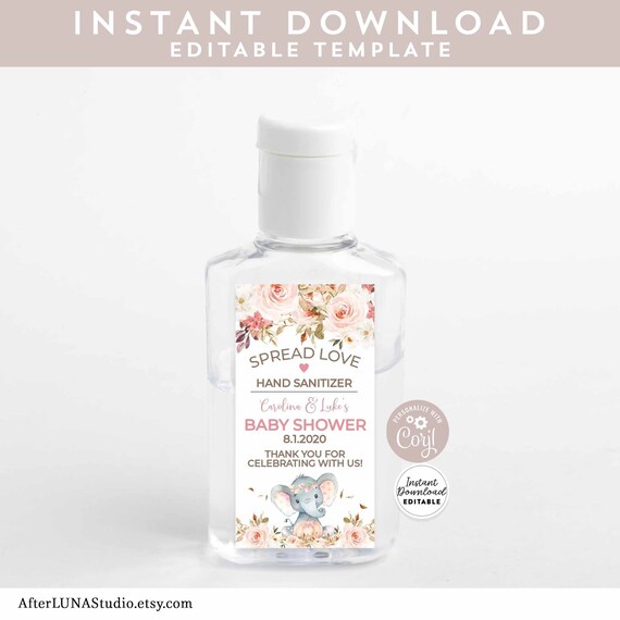 Editable Pink Fall Pumpkin Elephant Hand Sanitizer Label 2oz - Etsy