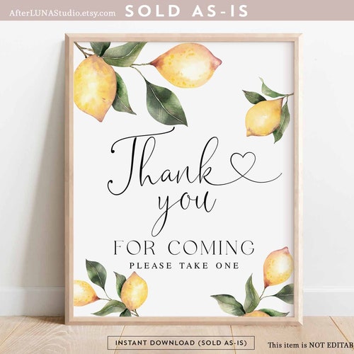 Greenery Lemon Bridal Shower Decor Thank You for Coming Sign Etsy