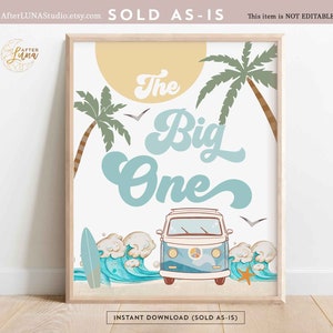 Boy The Big One Surfing 1st Birthday Party Decor Retro Surf Van Surfboard Beach Birthday Party Decor Sign Printable Instant Download 661K3