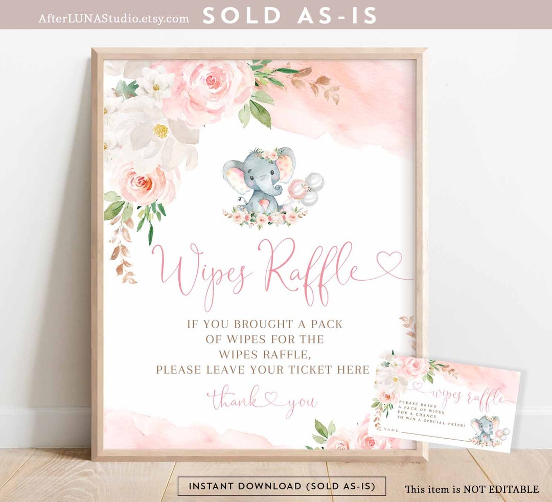 Wippy Raffle Blush Pink Elephant Wipes Raffle Game Little Peanut Girl Elephant Baby ...
