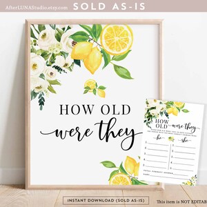 Greenery Lemon Bridal Shower Guess How Old Were They Couples Age Citrus Lemon She Found Her Main Squeeze Printable Instant Download 157BR3